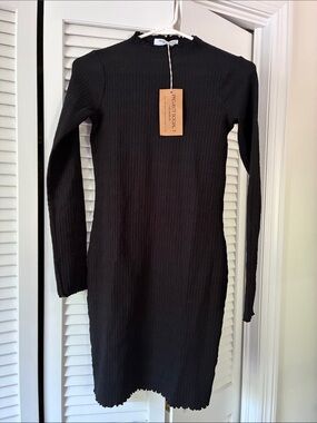 Project Social T Black Ribbed Crewneck Long Sleeve Dress